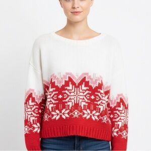 Aeropostale Red and White Fair Isle Snowflake Apres Ski Womens Sweater size M